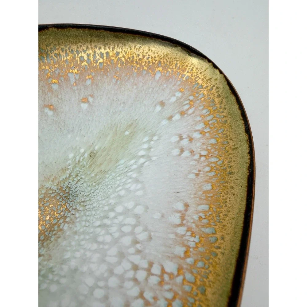 MCM Enamel on Copper Bowl Vintage Freeform Egg Asymmetrical Signed Leon Statham